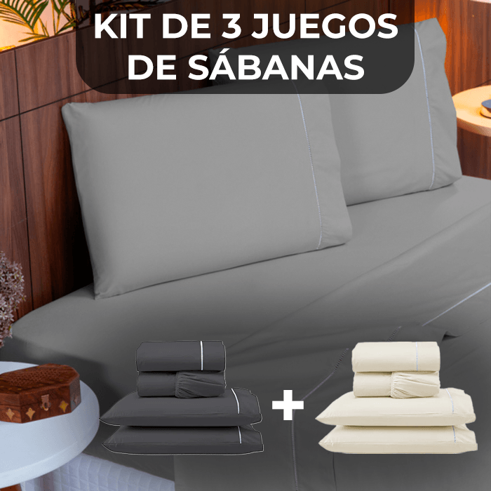 Kit de 3 Juegos de Sábanas de 4 Piezas Cada una (400 hilos)